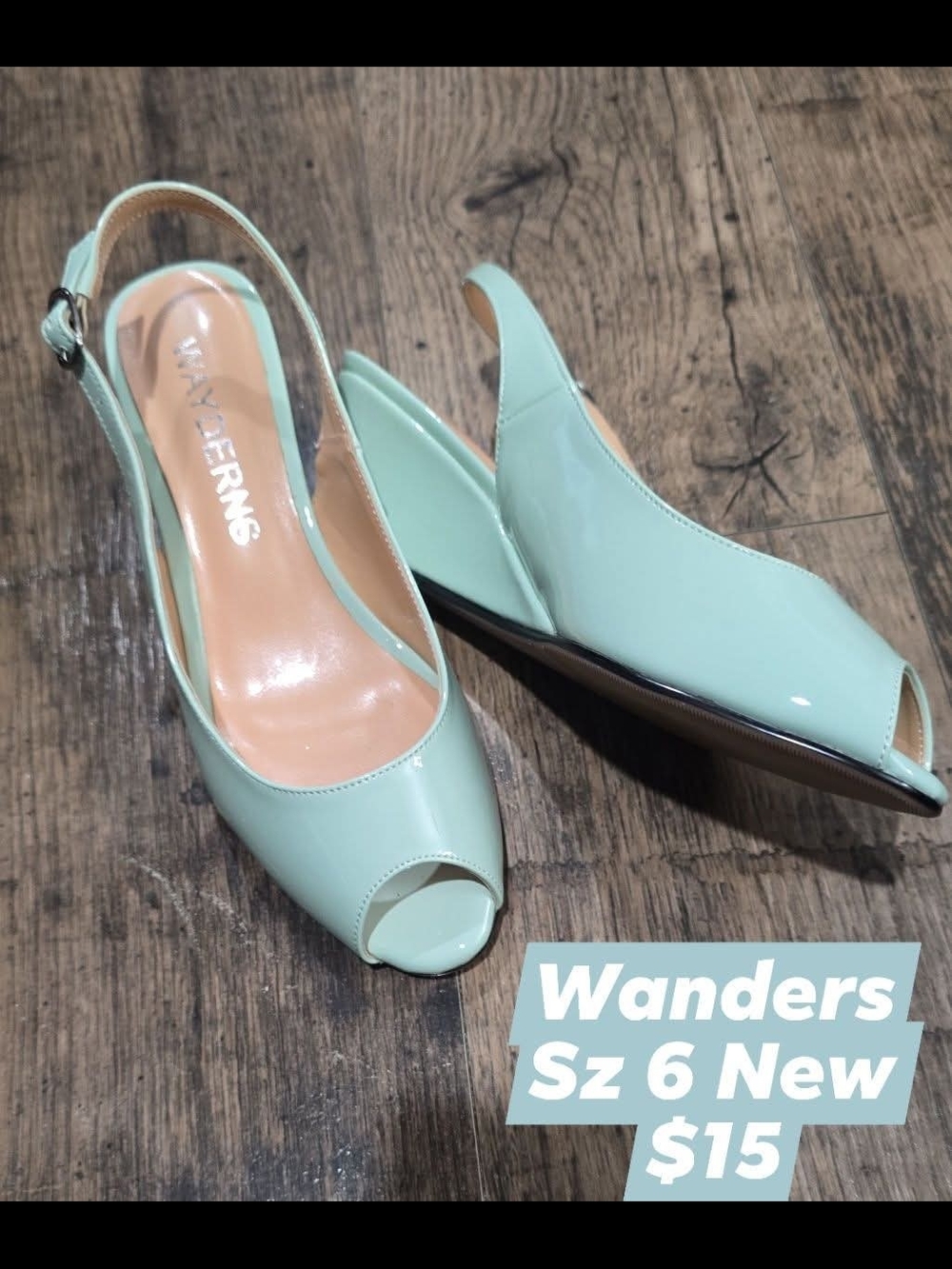 Wander Mint Green Patent Peep-Toe Slingback Heels